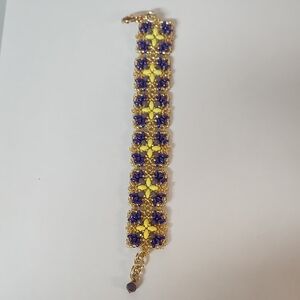 Purple and Yellow Beaded Bracelet